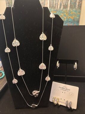 Park Lane Silver Heart Necklace with Multi-Texture Accents & trio earring set